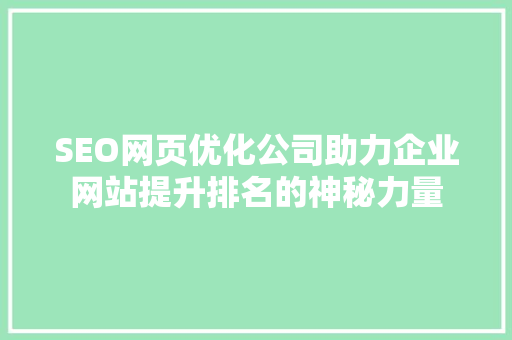 SEO网页优化公司助力企业网站提升排名的神秘力量