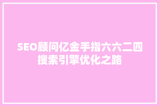 SEO顾问亿金手指六六二四搜索引擎优化之路