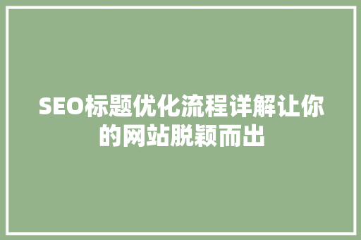 SEO标题优化流程详解让你的网站脱颖而出