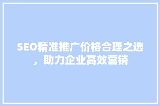 SEO精准推广价格合理之选，助力企业高效营销