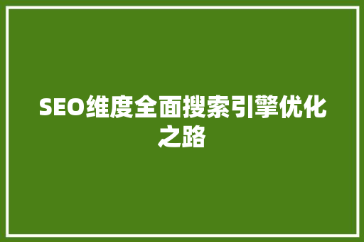 SEO维度全面搜索引擎优化之路
