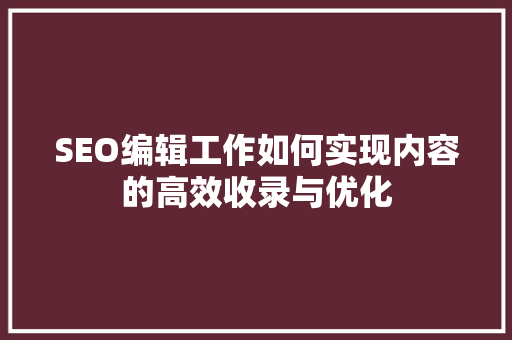SEO编辑工作如何实现内容的高效收录与优化
