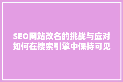 SEO网站改名的挑战与应对如何在搜索引擎中保持可见