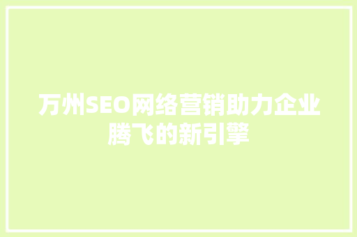 万州SEO网络营销助力企业腾飞的新引擎