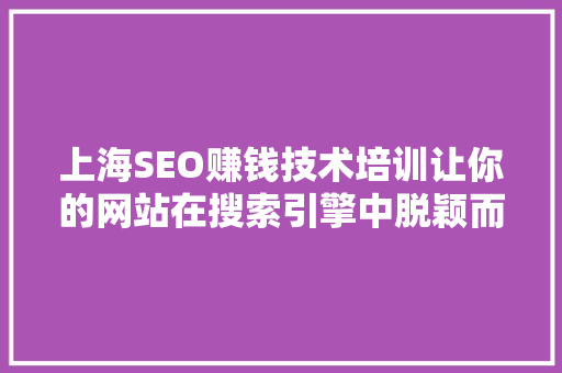 上海SEO赚钱技术培训让你的网站在搜索引擎中脱颖而出