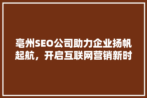 亳州SEO公司助力企业扬帆起航，开启互联网营销新时代