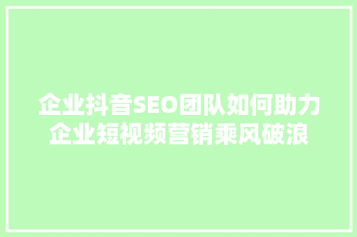 企业抖音SEO团队如何助力企业短视频营销乘风破浪