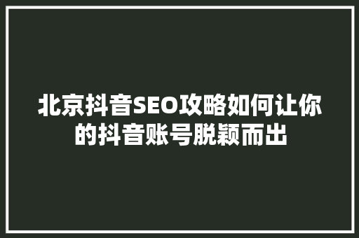 北京抖音SEO攻略如何让你的抖音账号脱颖而出