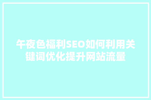 午夜色福利SEO如何利用关键词优化提升网站流量