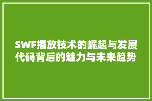 SWF播放技术的崛起与发展代码背后的魅力与未来趋势