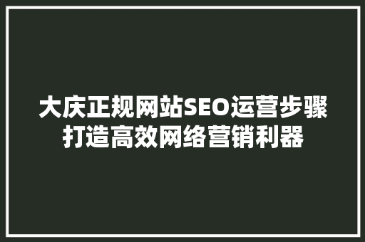 大庆正规网站SEO运营步骤打造高效网络营销利器