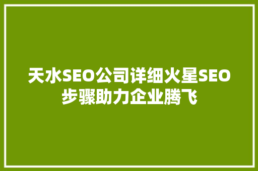 天水SEO公司详细火星SEO步骤助力企业腾飞