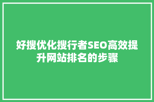 好搜优化搜行者SEO高效提升网站排名的步骤