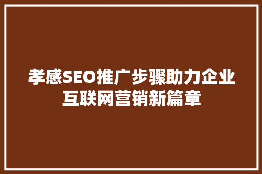 孝感SEO推广步骤助力企业互联网营销新篇章