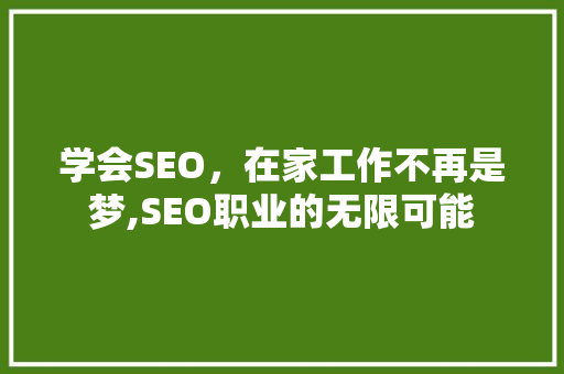 学会SEO，在家工作不再是梦,SEO职业的无限可能