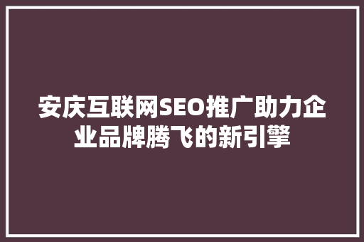 安庆互联网SEO推广助力企业品牌腾飞的新引擎