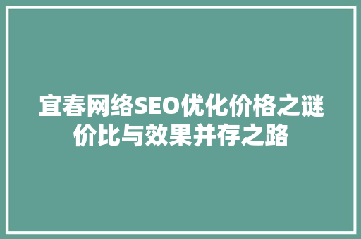 宜春网络SEO优化价格之谜价比与效果并存之路