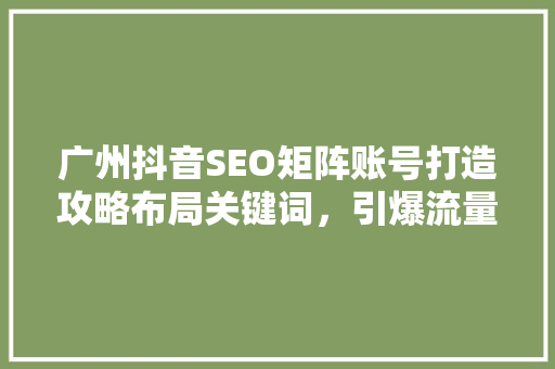 广州抖音SEO矩阵账号打造攻略布局关键词，引爆流量