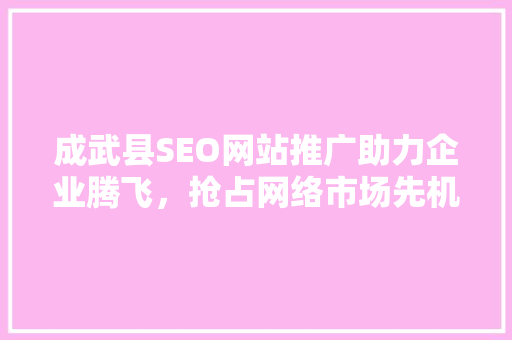 成武县SEO网站推广助力企业腾飞，抢占网络市场先机
