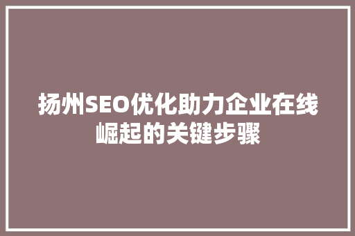 扬州SEO优化助力企业在线崛起的关键步骤  第1张
