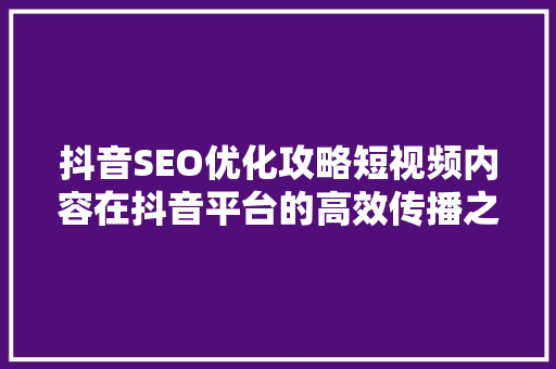 抖音SEO优化攻略短视频内容在抖音平台的高效传播之路