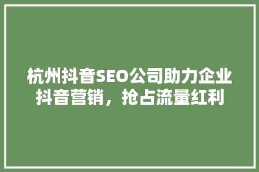 杭州抖音SEO公司助力企业抖音营销，抢占流量红利