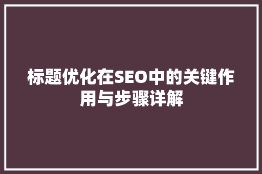 标题优化在SEO中的关键作用与步骤详解  第1张