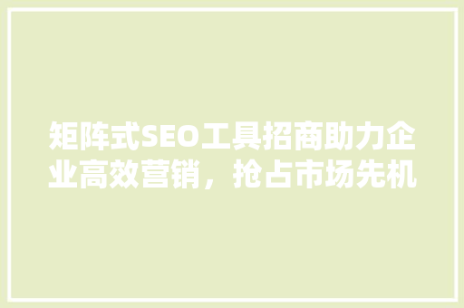 矩阵式SEO工具招商助力企业高效营销，抢占市场先机