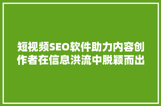 短视频SEO软件助力内容创作者在信息洪流中脱颖而出