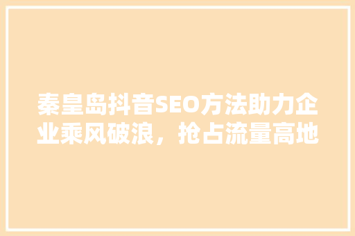秦皇岛抖音SEO方法助力企业乘风破浪，抢占流量高地