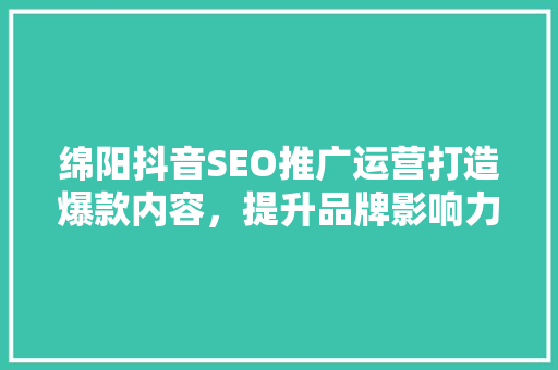 绵阳抖音SEO推广运营打造爆款内容，提升品牌影响力