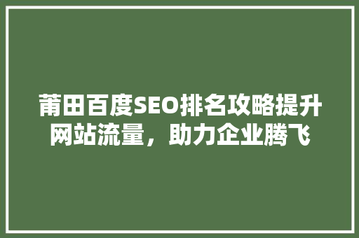 莆田百度SEO排名攻略提升网站流量，助力企业腾飞