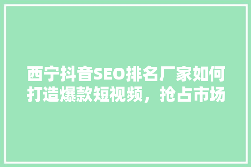 西宁抖音SEO排名厂家如何打造爆款短视频，抢占市场先机