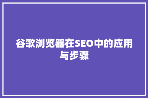 谷歌浏览器在SEO中的应用与步骤