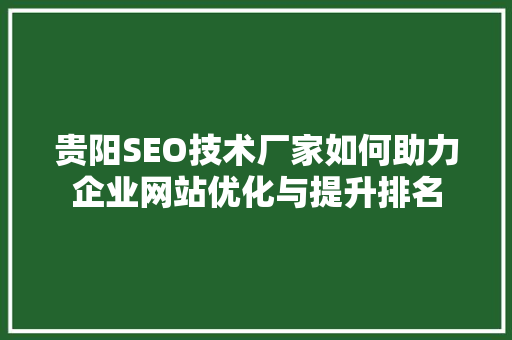 贵阳SEO技术厂家如何助力企业网站优化与提升排名