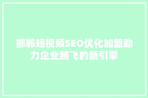 邯郸短视频SEO优化加盟助力企业腾飞的新引擎