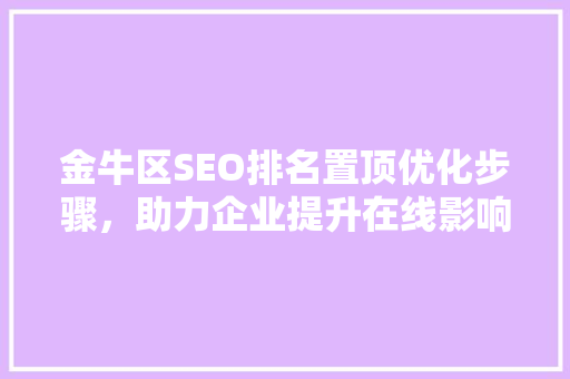 金牛区SEO排名置顶优化步骤，助力企业提升在线影响力