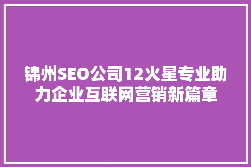 锦州SEO公司12火星专业助力企业互联网营销新篇章