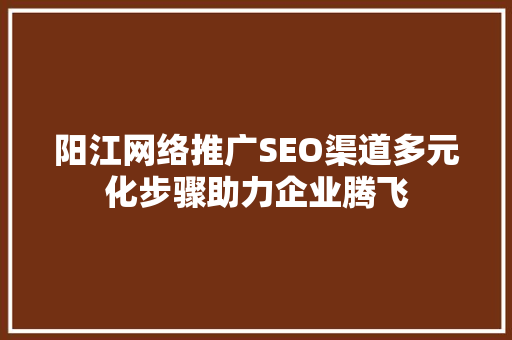 阳江网络推广SEO渠道多元化步骤助力企业腾飞