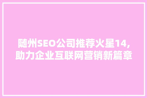 随州SEO公司推荐火星14,助力企业互联网营销新篇章