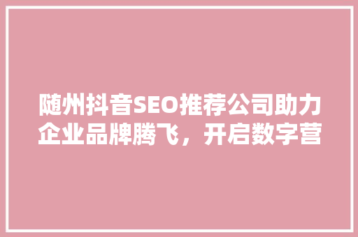 随州抖音SEO推荐公司助力企业品牌腾飞，开启数字营销新时代
