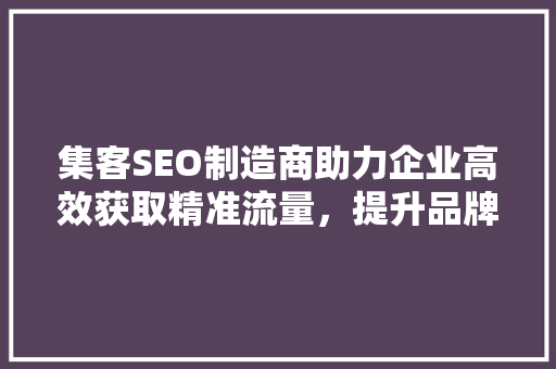 集客SEO制造商助力企业高效获取精准流量，提升品牌影响力