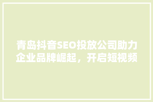 青岛抖音SEO投放公司助力企业品牌崛起，开启短视频营销新篇章  第1张