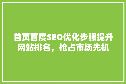 首页百度SEO优化步骤提升网站排名，抢占市场先机