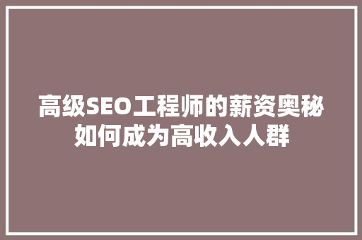 高级SEO工程师的薪资奥秘如何成为高收入人群