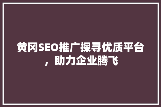 黄冈SEO推广探寻优质平台，助力企业腾飞