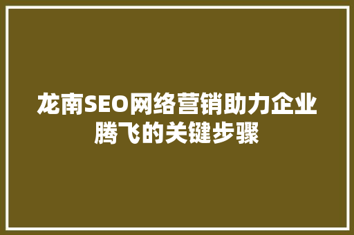 龙南SEO网络营销助力企业腾飞的关键步骤