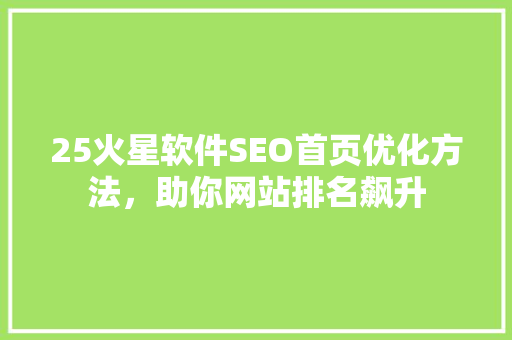 25火星软件SEO首页优化方法，助你网站排名飙升