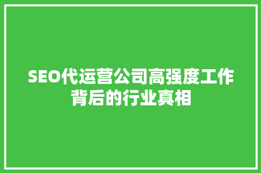 SEO代运营公司高强度工作背后的行业真相