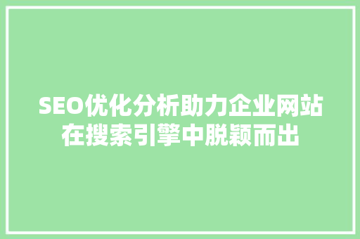 SEO优化分析助力企业网站在搜索引擎中脱颖而出
